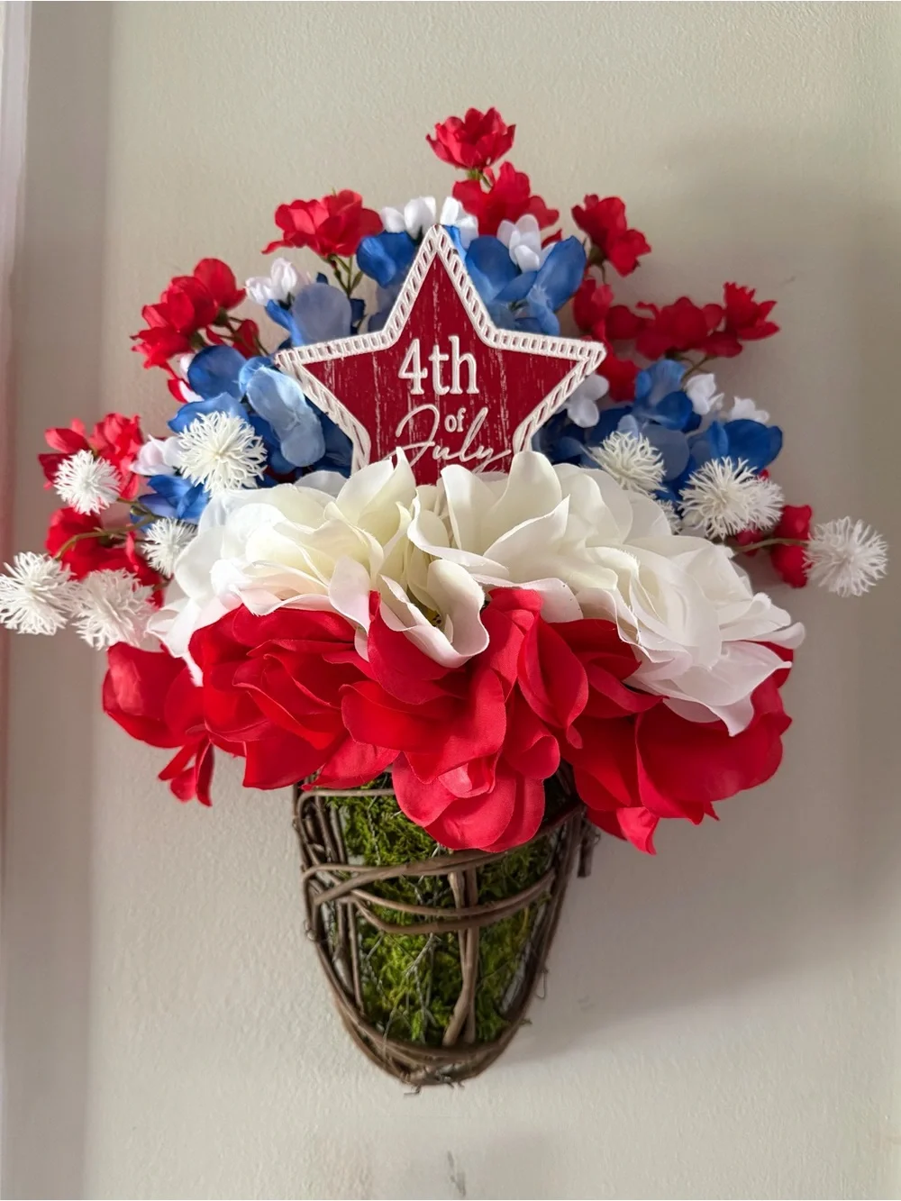 Patriotic 4th of July Red, White & Blue Wall Floral Arrangement